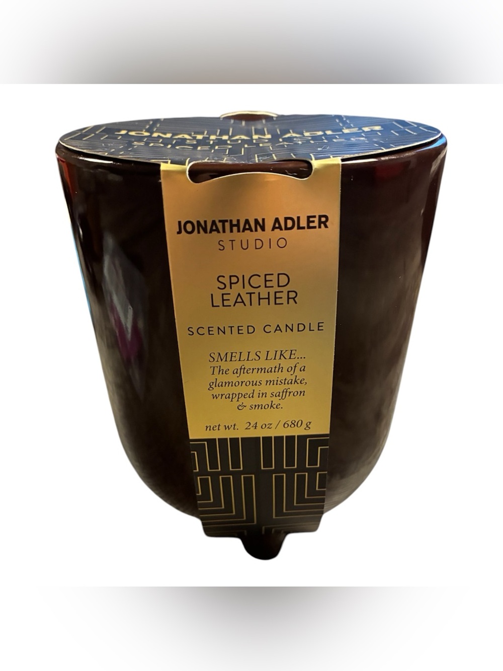 Jonathan Adler Studio Spiced Leather Double Wick Scented Wax Candle 24 oz Rare